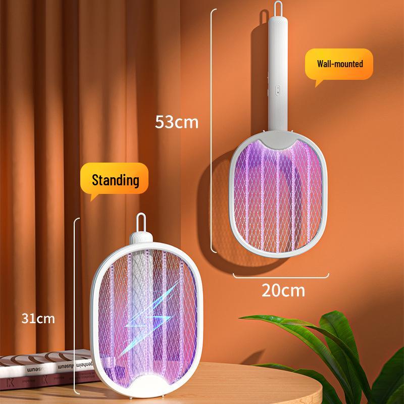 Foldable Multifunction Electric Mosquito Swatter & Purple Light Rechargeable Mosquito Killer Lamp, Wall-Mountable.