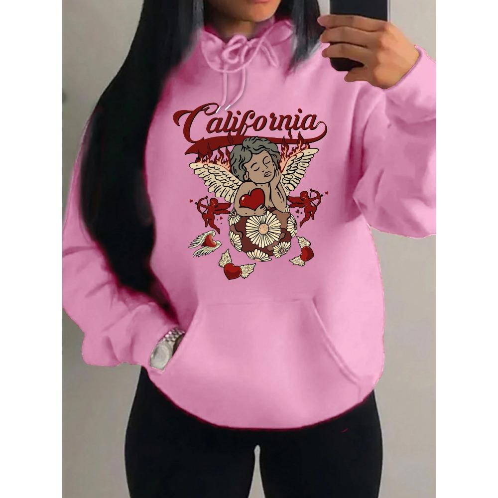 California Love Wing Angel Boy Printed Hoodies Women Harajuku Pocket Streetwear Fashion Oversized Hoody Fleece Autumn