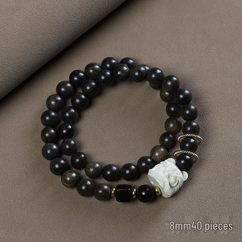 

Браслет из зеленого сандала с золотой нитью в два оборота с кольцом «Танец льва» - Деревянные буддийские бусины, парный аксессуар в китайском стиле