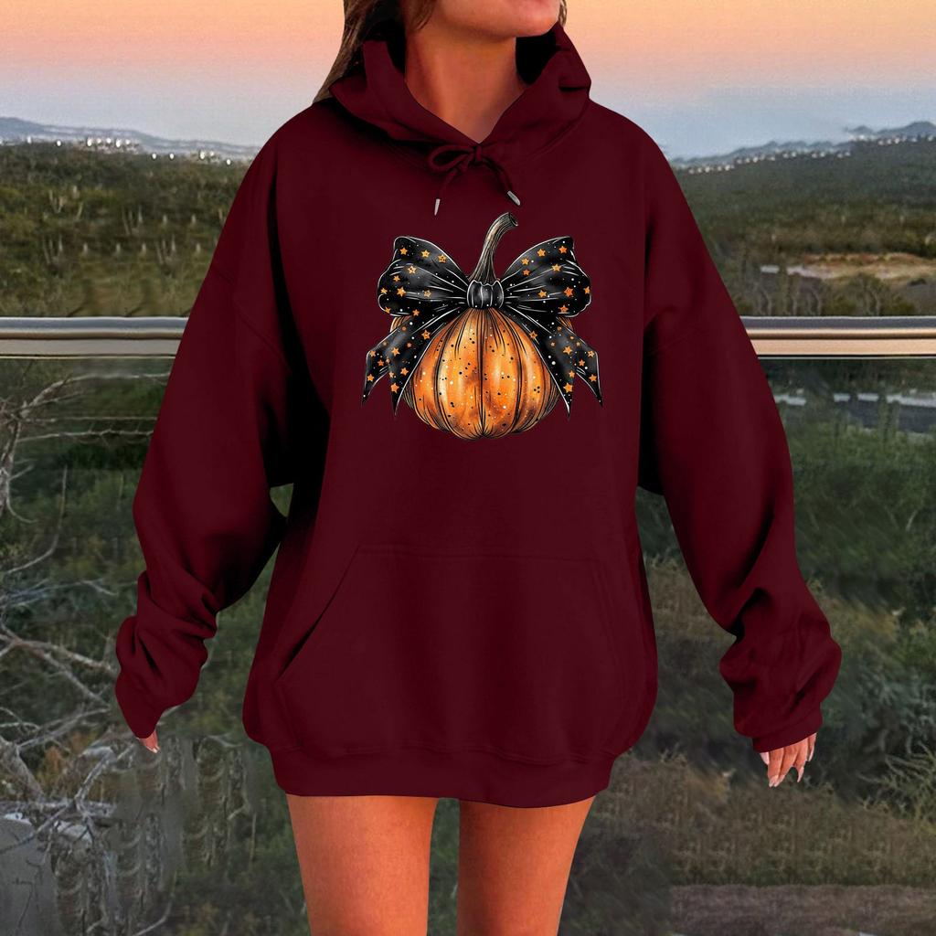 Women's Long-sleeved  Oversized Dropped Shoulder Sleeves Women's Hooded Halloween Print Plush Sweatshirt