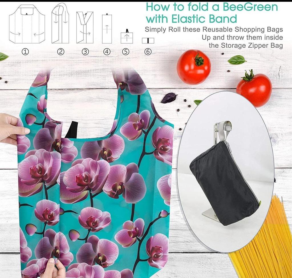 Reusable Shopping Bags Foldable Grocery Totes withZipper Carry Pouch