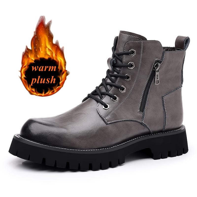 Golden Sapling High -top Leather Shoes Men 2025 Spring Outdoor Warm Plush Ankle Boots Male Quality Snow Boot Footwear