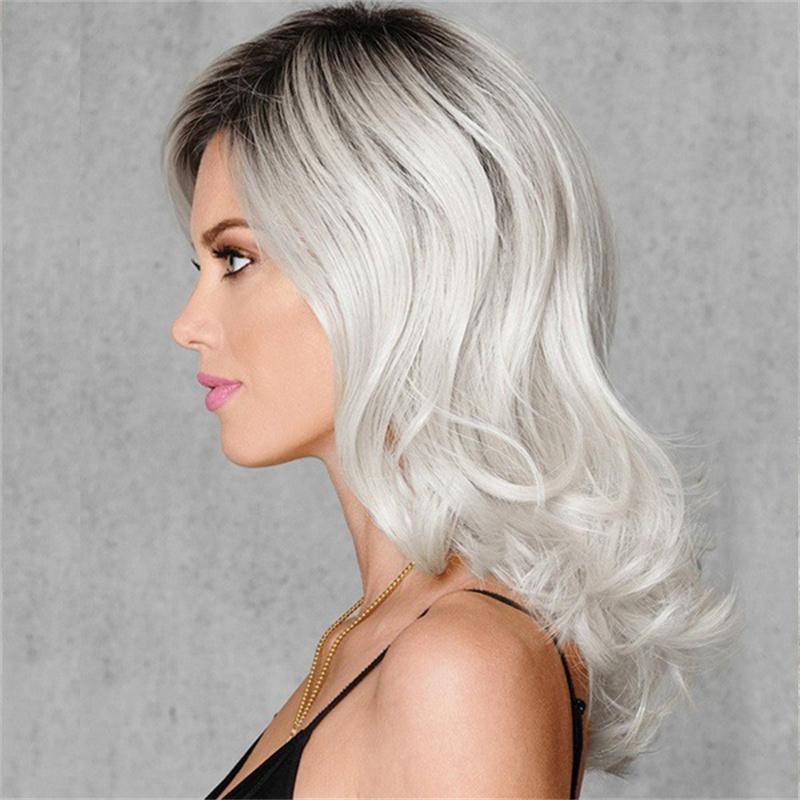 Synthetic Wigs Ombre Long Curly Wig with Bang for Women Lady Daily Cosplay Natural Fluffy Hair