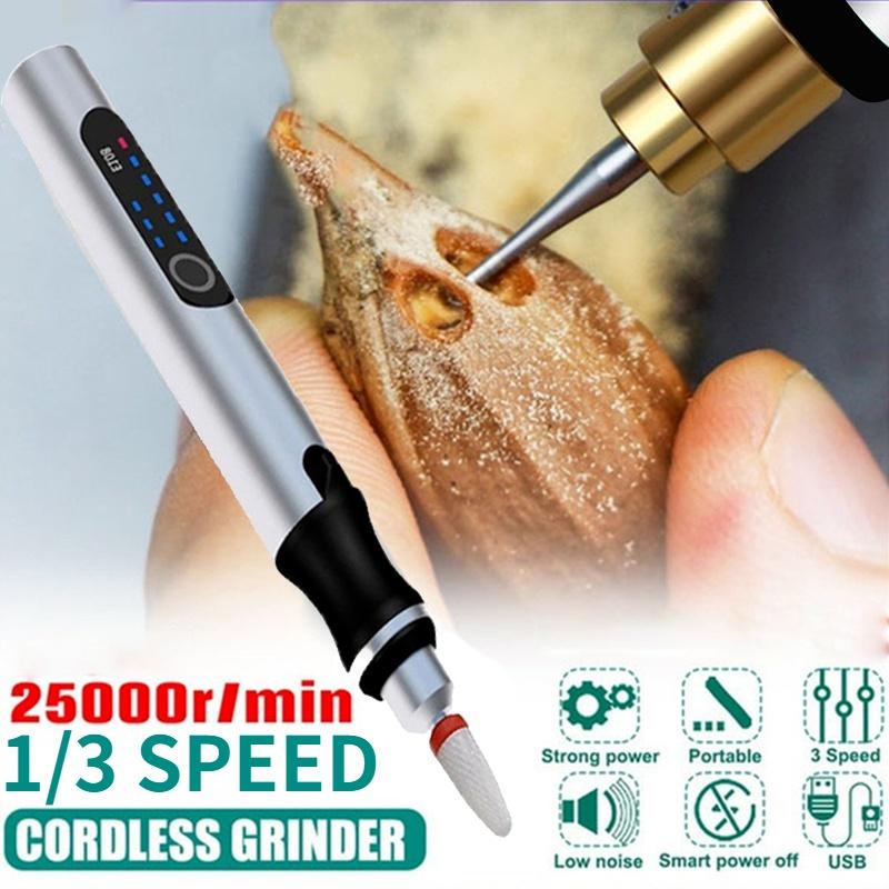 1/3 Geschwindigkeit Akku Mini Elektrischer Schleifer Bohrer Gravur Schnitzstift Polierer Rotationswerkzeuge DIY Set USB