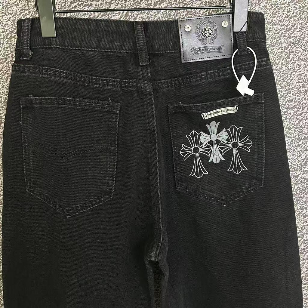 9930 CHROME HEARTS Men's and Women's American Style Trendy Jeans with Fabric Patches, Casual and Fashionable High Street Pants