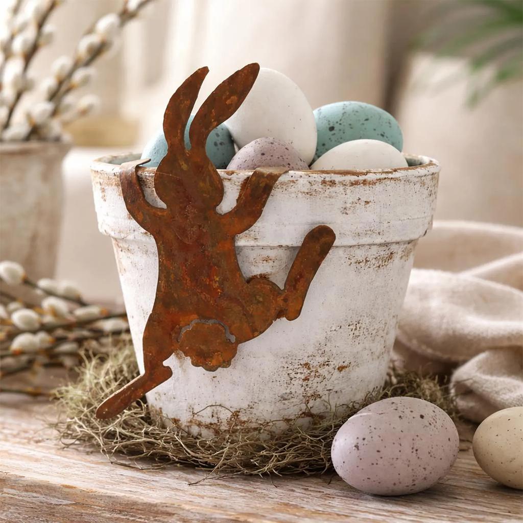 Rusty Metal Rabbit Statue, Foldable Hanging Metal Decoration, Outdoor Garden Art, Versatile Placement, Easy To Install, Perfect Home Landscape Gift