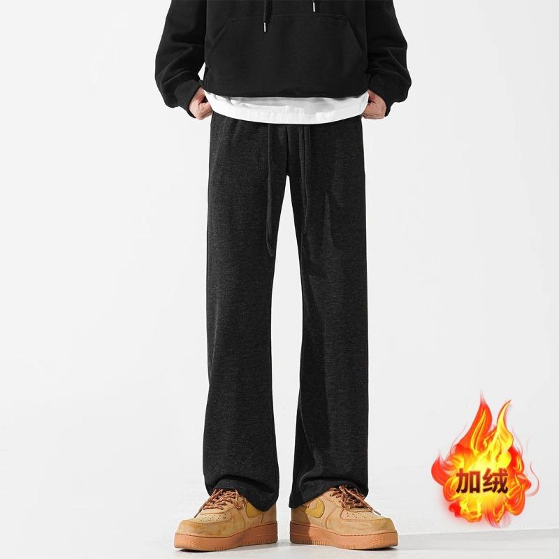 

Trendy Brand Draped Glutinous Rice Pants Men s Autumn Lazy Wide-leg Trousers High Street Plus Fleece Casual Couple L чорний