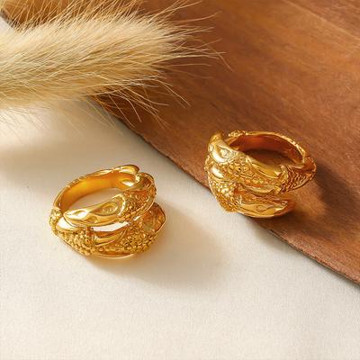 Retro Niche Design Light Luxury Ring Texture Engraving Beating Opening Ring Stainless Steel Plated 18K Real Gold