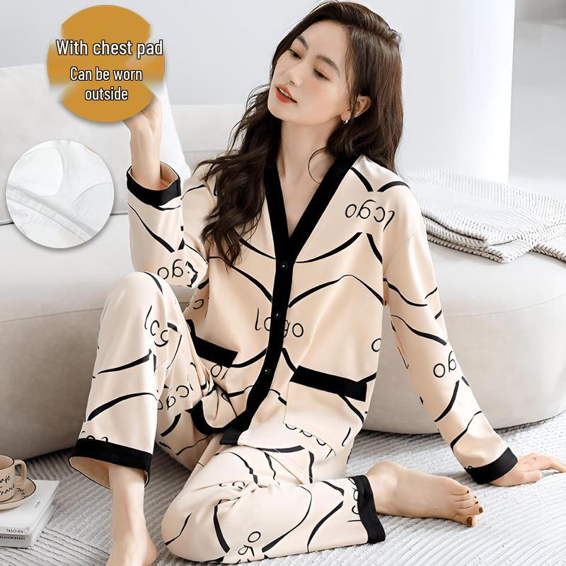 

Женский полосатый кардиган с длинным рукавом и пижамный комплект с нагрудными вкладышами – корейский стиль, весна/осень XXXL (145-160 jin)