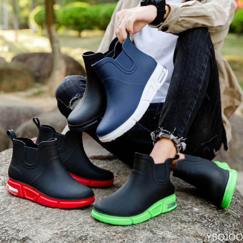Fashion Men Rainboots Waterproof Rain Boots Ankle Fishing Car Wash Water Shoes PVC Male Winter Fashion Outdoor Flat Non-slip Comfortable