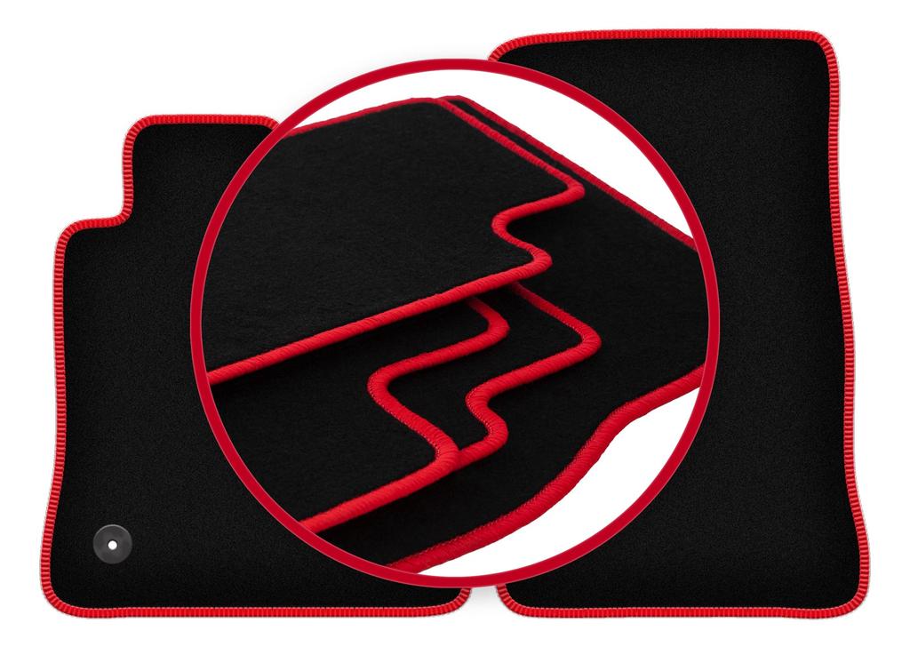 Velours-Fußmatten mit rotem Rand für: Chevrolet Camaro VI Coupé (2015-2020)