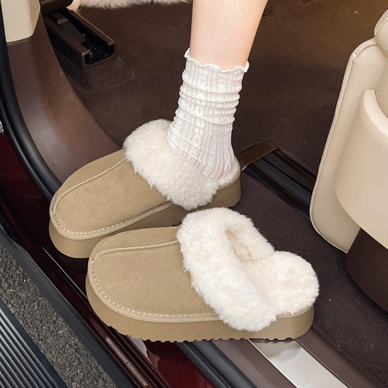 Thick-bottomed velvet cotton slippers for women's winter new matte velvet outer wear bag head half-drag thermal cotton slippers for women