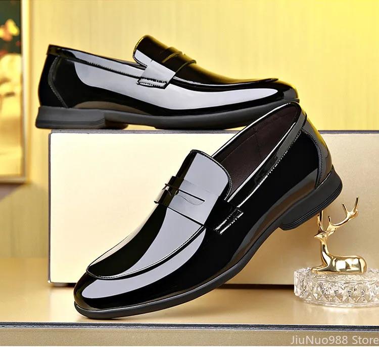 New Shoes for Men Genuine Leather Casual Shoes Spring Gentleman Patent Leather Business Dress Shoes Cool Black Slip-on Loafers