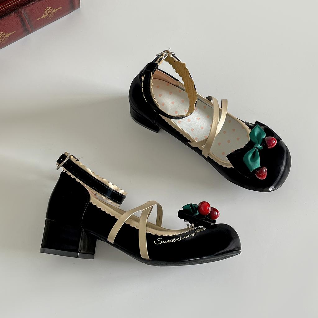 Fashion Autumn Vintage Women Lolita Pumps Elegant Butterfly-knot Leather Footwear Thick Heel Ladies Concise Mary Jane Shoes