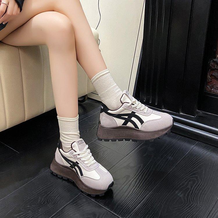 Sneakers autumn and winter new thick-soled heightened and thin dad shoes versatile fashion color matching small casual shoes