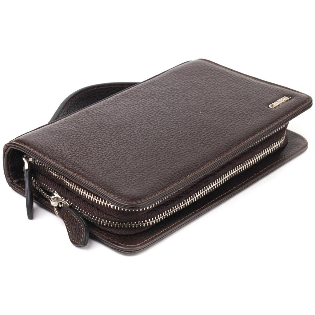 Spacious Men's Purse with Two Compartments Made of Genuine Grained Leather CANPELLINI 21569 Brown