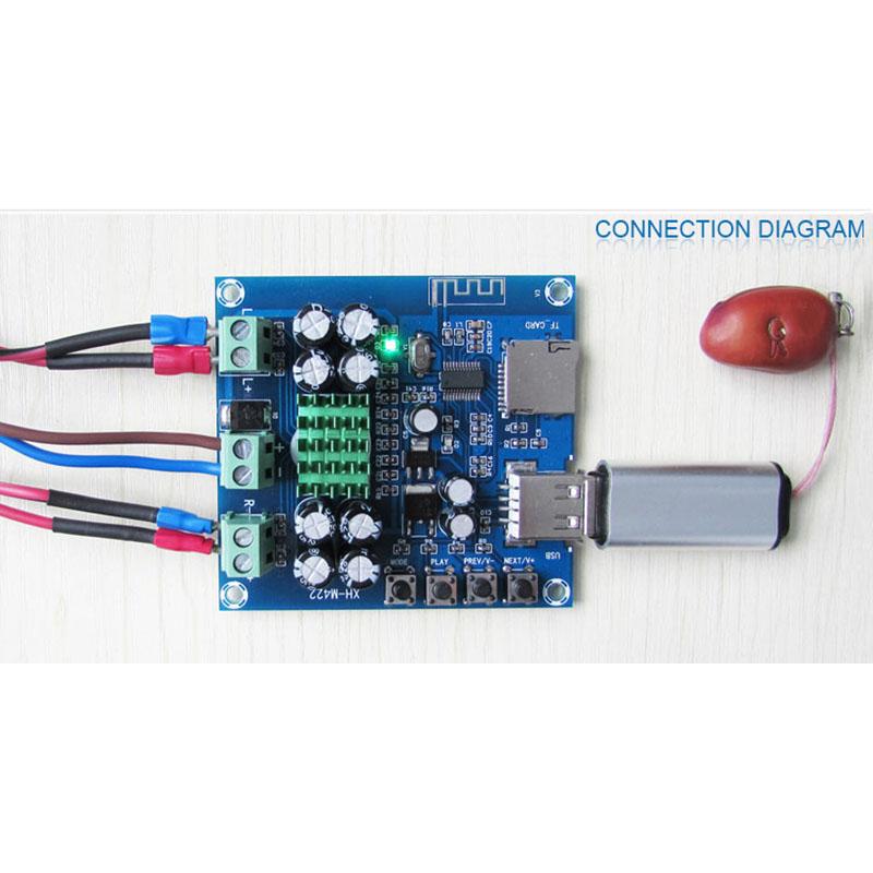 XH-M422 TPA3116D2 Bluetooth 4.0 Amplifier Board 50W×2 DC 12-24V Dual Channel Audio Module with USB TF Card Player