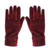 Women's Gold Velvet Etiquette Gloves - Knitted Warm Five-Finger Design for Autumn and Winter