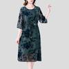 High-end Women's Velvet Dress Long Silk Dress Loose Floral A-Line Dress Spring Autumn