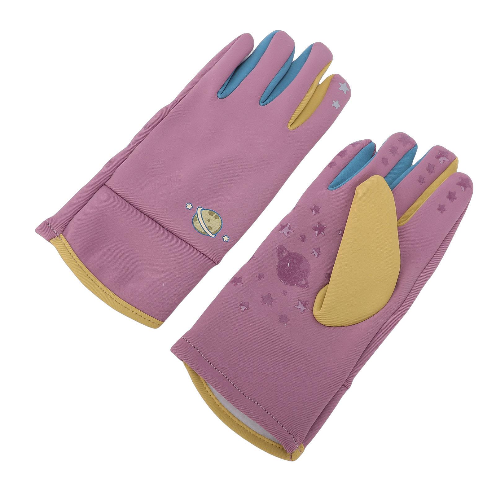 

Kids Cold Outdoor Gloves with Fleece Lining Silicone Clench Adjustable Elastic Cuffs Windproof Non Slip Thicken for