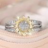 Summer small fresh flower index finger ring, exquisite sunflower full diamond super flash two-color ring, popular