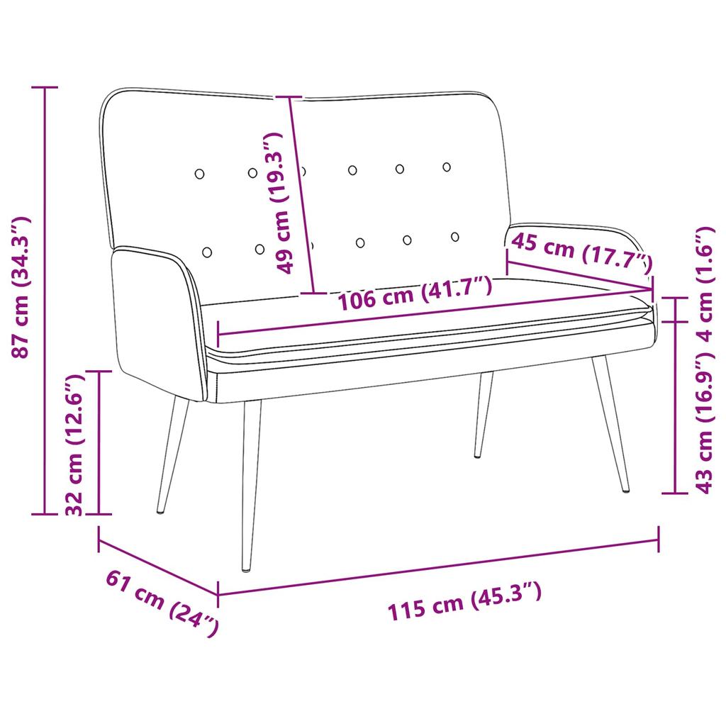 2 Seater Sofa Dark Grey 115 x 61 x 87 cm Fabric