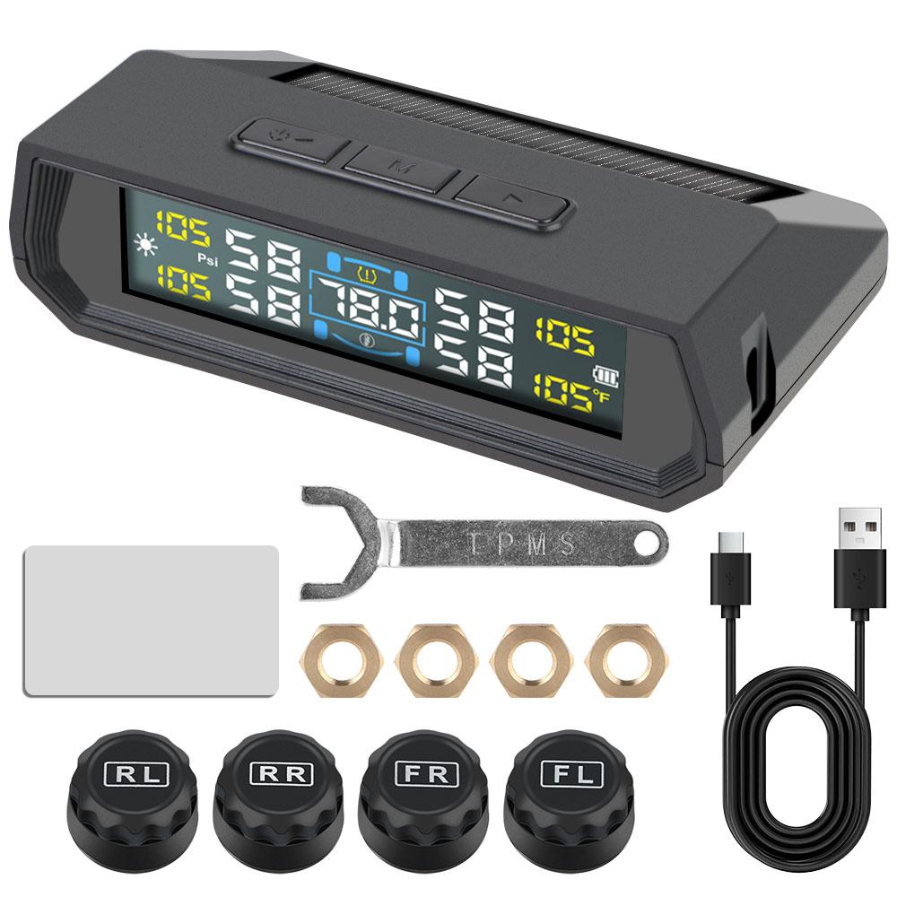 Universal T17 USB/solar TPMS 433.92MHz Sensor 0-5 Bar Car Safety Alarm System Car Tire Pressure Monitoring System Car Interior Temperature Display
