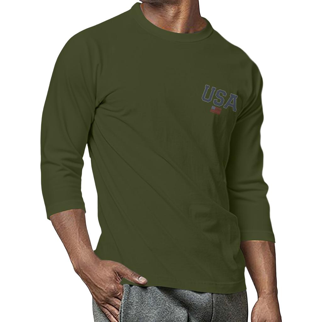 Men's casual and fashionable printed collar three-quarter sleeve top T-shirt