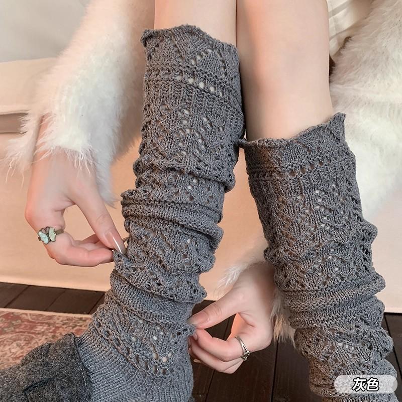 Relief Hollowed Out Wool Calf Socks for Women Warm Knit Retro Gray Heavy-duty Long Tube Autumn and Winter Pile Socks Sweating