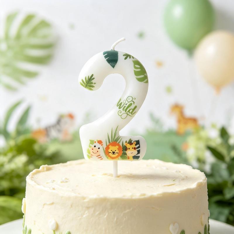 Jungle Animal Print Number Birthday Candle 0-9 Vivid Pattern Food-Safe Cake Decor for Kids Birthday Baby Shower Party Supplies