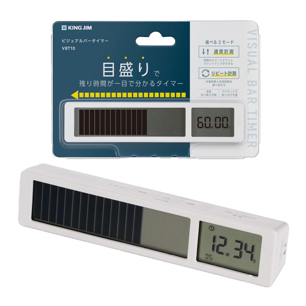 

Kingjim Visual Bar Timer, White, Size: Approx. W13.2 x D2.1 x H2.9, VBT10-W