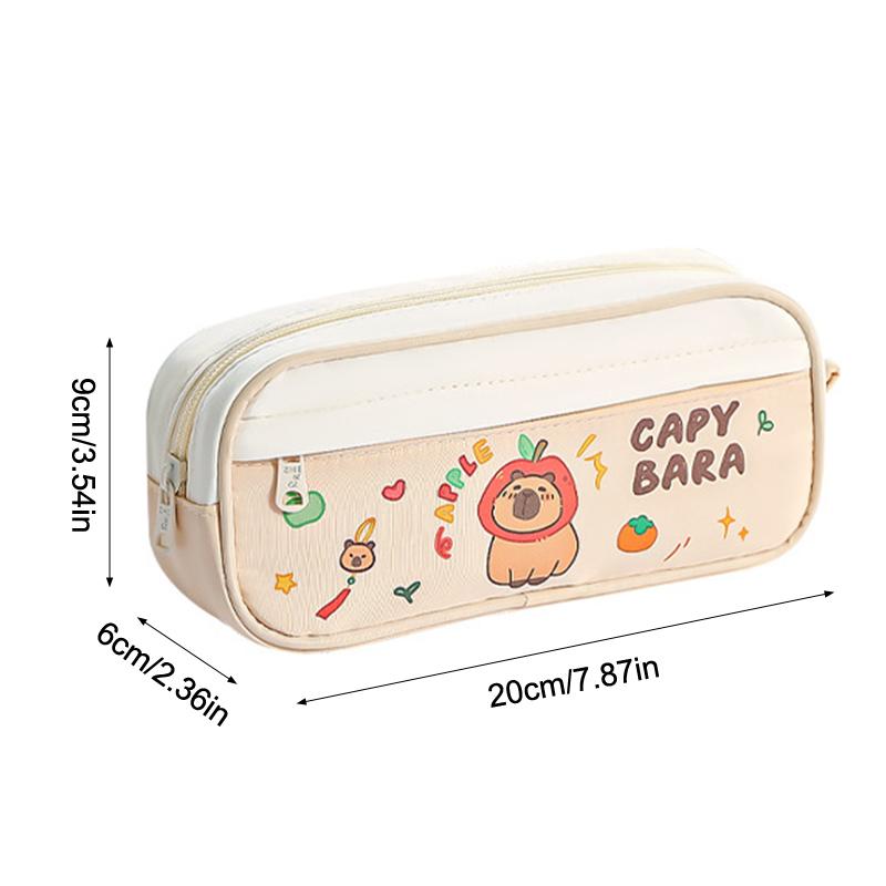 Cute Capybara Pen Bag Large Capacity Cartoon Prints Pencil Case Dust-Proof Stationery Storage Bag Students