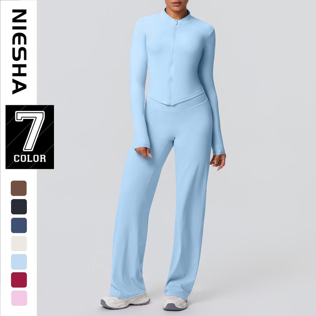 European-American Nude Feel Sports Jacket and Slimming Yoga Pants Set