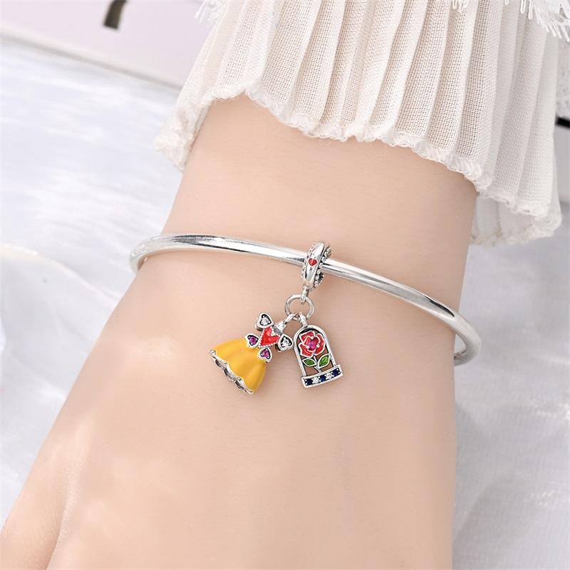 Copper Rose Gala Evening Gown Pendants Themed Ball Gown Charms Fits Genuine Charms Bracelet Women DoItYourself Jewellery Gifts