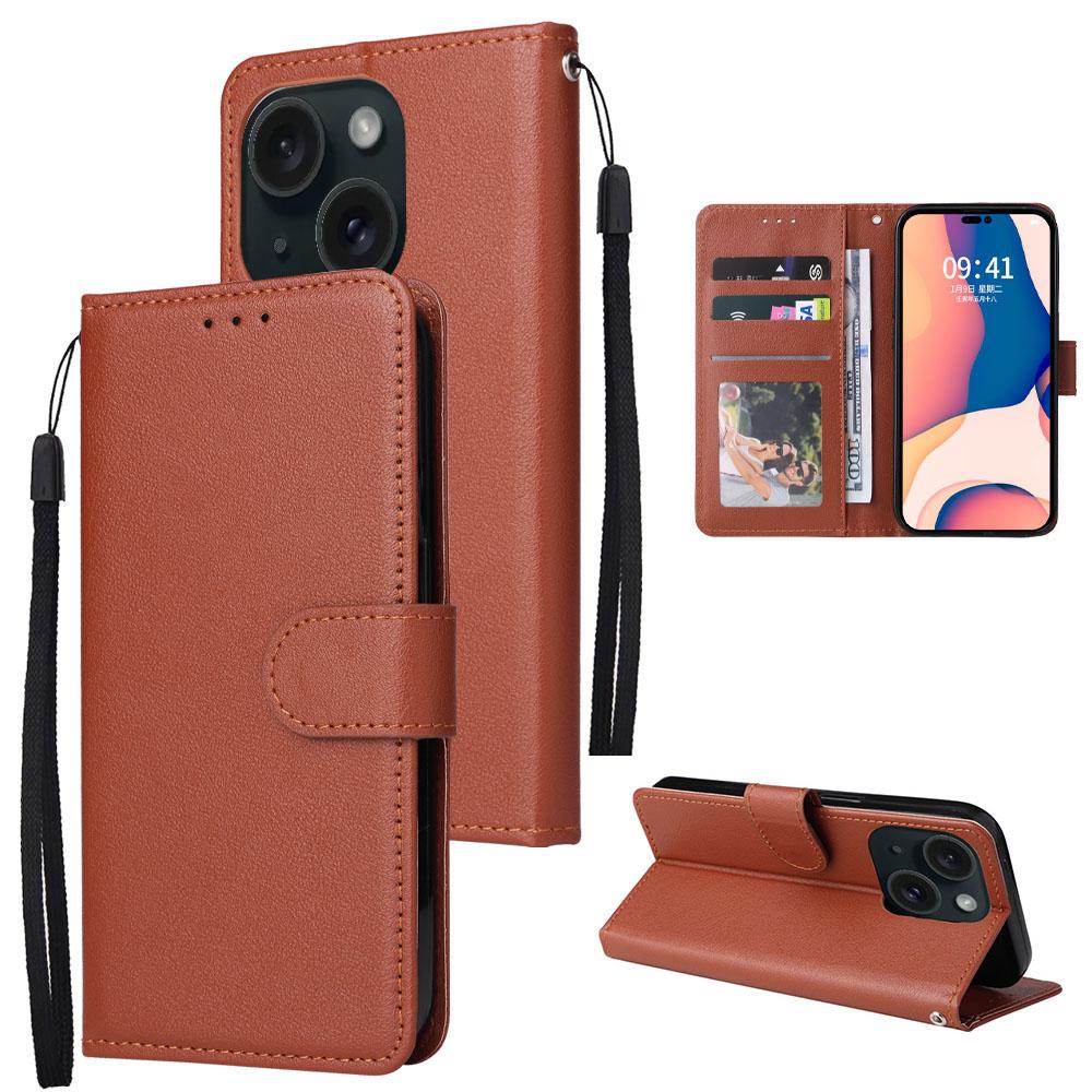 For iPhone 15 Magnetic Closure Flip PU Leather Phone Stand Cover Wallet Cell Phone Case