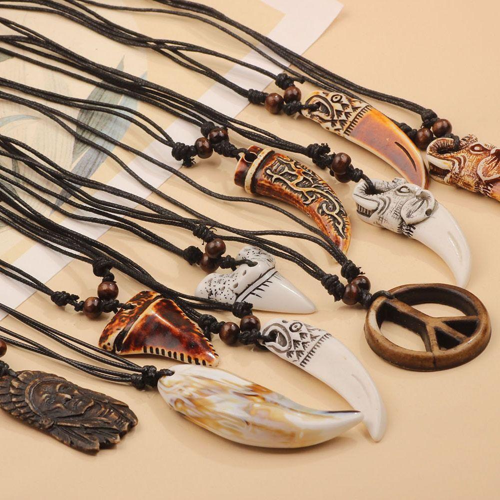Ethnic style Shark Tooth Necklace Resin Tribal Style Pendant Gifts Sweater Chain