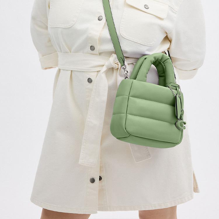 Coach Pillow 21 Snap Closure Napa Leather Pillow Tote Shopping Bag Shoulder Crossbody Handbag Small Women Tote Light-Pistachio CL592-LHTY6