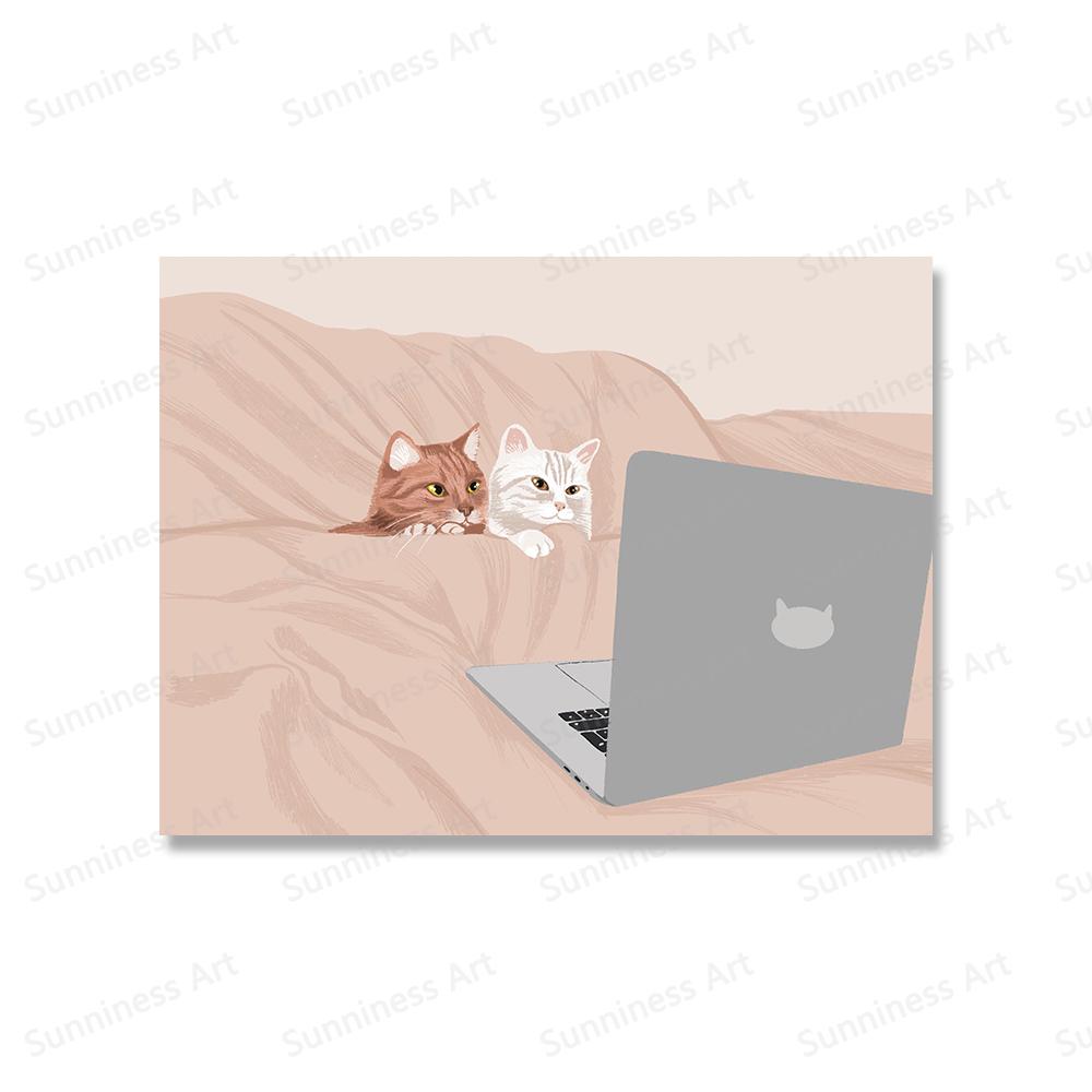 

Милые кошки пара настенное искусство постер и печать забавное животное енотовидная собака холст картина девушка кошка картинки для гостиной домашний декор 30x40cm No Framed фиолетовый