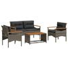 VidaXL Garden Lounge Set 4 Pcs with Grey Cushions Wicker, Outdoor Sofa Set, Garden Furniture Set, Set 368399