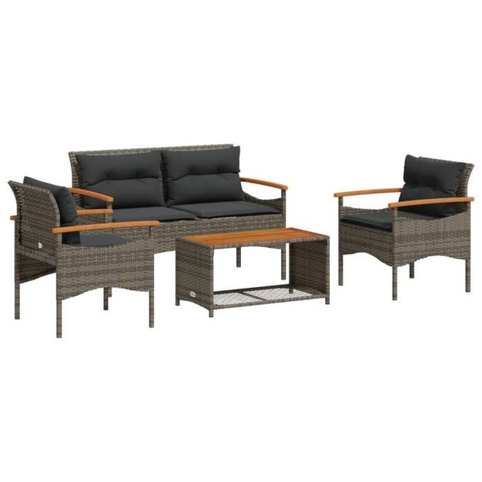 VidaXL Garden Lounge Set 4 Pcs with Grey Cushions Wicker, Outdoor Sofa Set, Garden Furniture Set, Set 368399