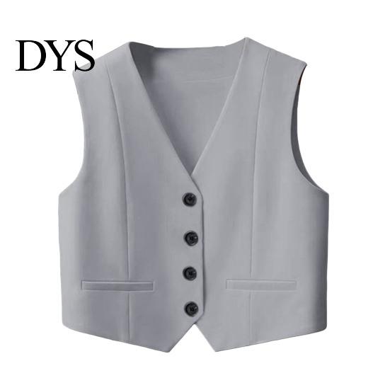 Short Design Outerwear For Women Waistcoat Vest Vintage Sleeveless Dressy Suit Casual Button Up Layering V-Neck Tuxedo for Daily Wear Office