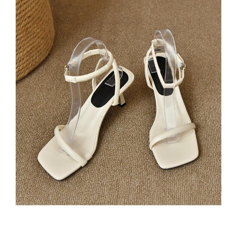 

Французские босоножки Летняя обувь Квадратный носок Одна линия с тонким каблуком Высокий каблук 40