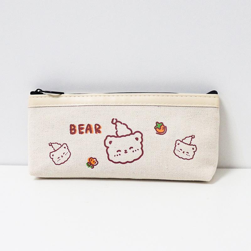 The New Popular Japanese Simple Large-capacity Pencil Case Ins Cartoon Bear Canvas Junior High School Student Pencil Stationery Box