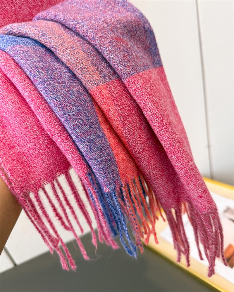 Winter Rainbow Plaid Women's Imitation Cashmere Scarf Warm Shawls and Wraps Thicked Pashmina Female Blanket Scarves