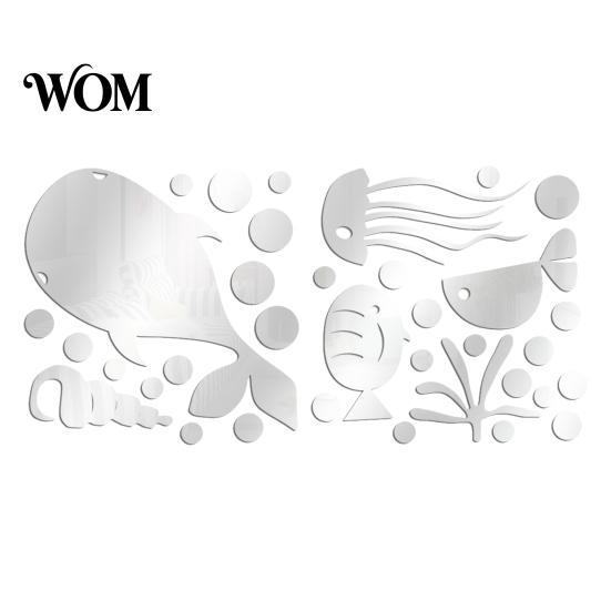 Non Damaging Wall Stickers for Home 1 Set Marine Life Decals, Acrylic Mirror Fish Conch Stickers, Self Adhesive Ocean Theme Decor Waterproof