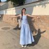 French blue plaid suspender dress women's summer new seaside vacation sleeveless vest long dress