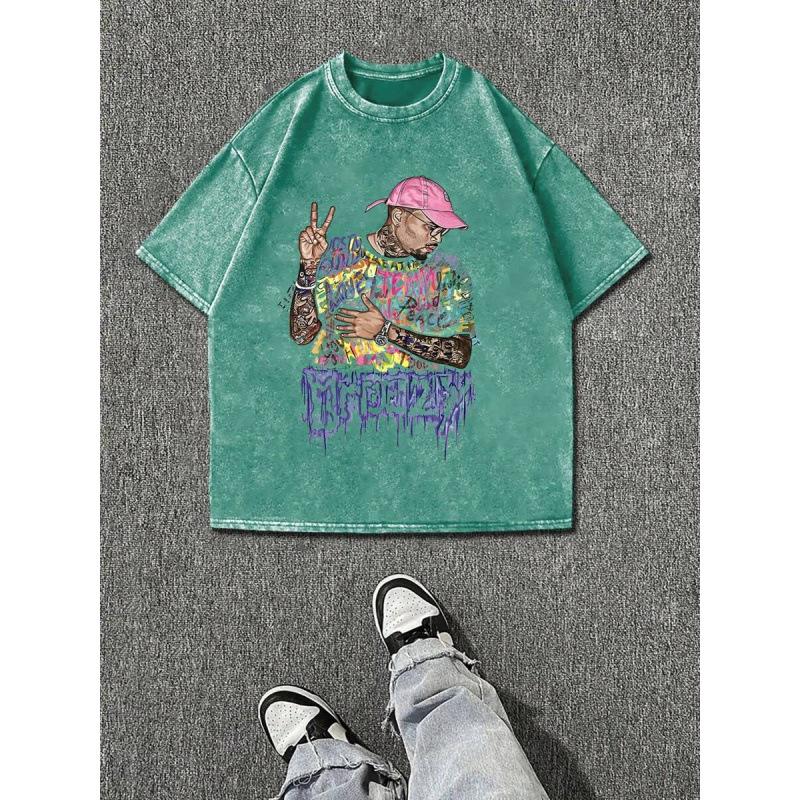 Washed Retro Cotton 230G230G Washed, Cool Photo Printed T-Shirt, High- L трава зеленый