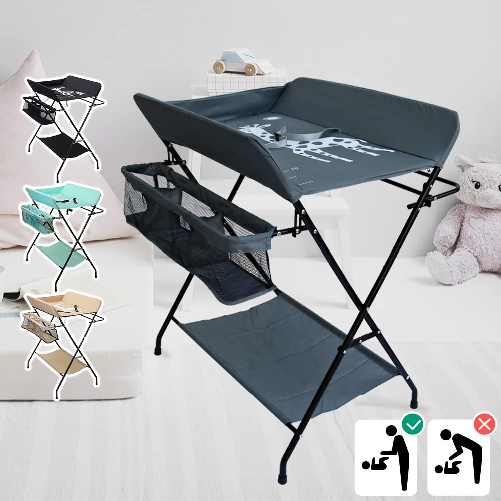 iimono117 Diaper Changing Table with Scale Foldable Baby Back Pain Safe Supports Easy Compact Handle, Rack, Relief, Storage, Design, 15kg, Assembly,