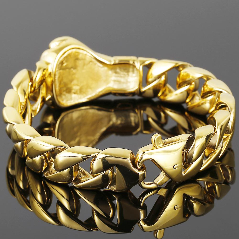 15MM Vacuum Plating Gold Color Men's Cuban Link Chain Bracelet Punk 316L Stainless Steel Boxing Gloves Style Bracelet for Men