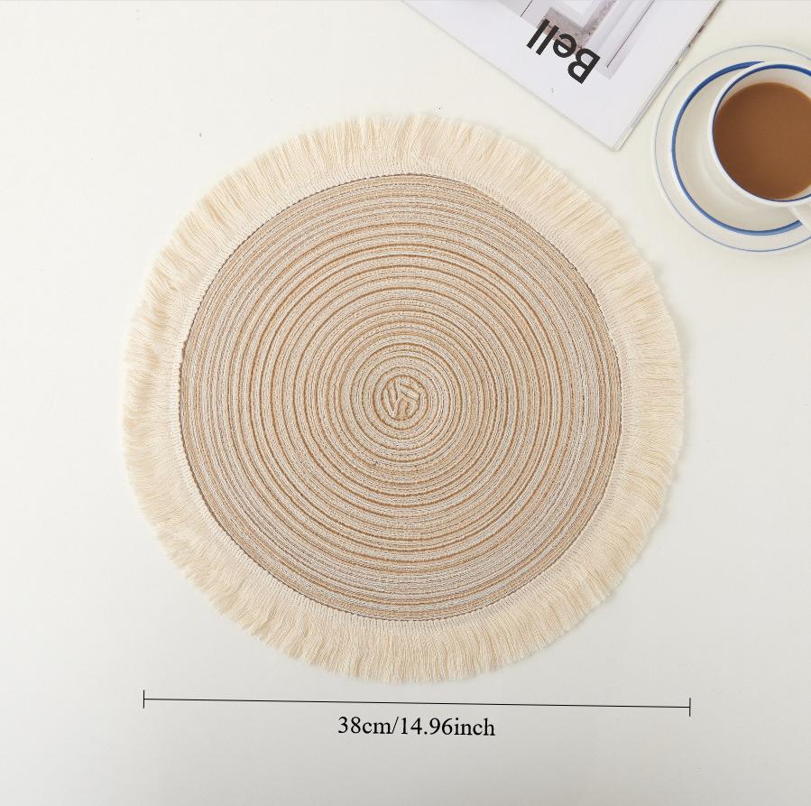 Nordic Ramie Western Food Mat Bowl Mat Tea Tassel Edge Cotton Yarn Insulated Vegetable Plate Round Meal Mat 5pcs